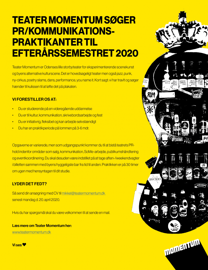 TEATER MOMENTUM SØGER PR/ KOMMUNIKATIONS-PRAKTIKANTER TIL EFTERÅRSSEMESTRET 2020